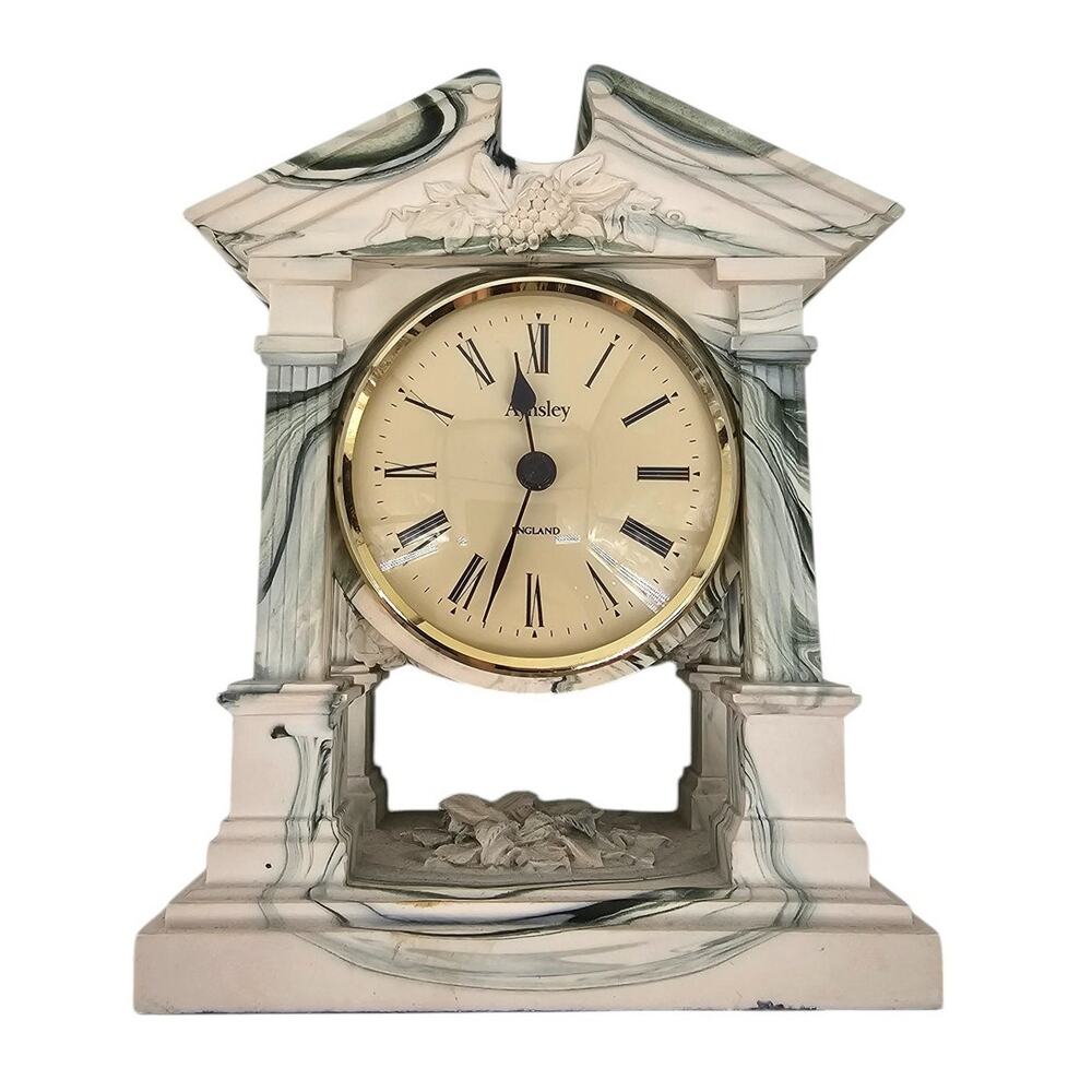 Large Aynsley Est 1775 Portlandware Green And Cream Marble Effect Mantel Clock